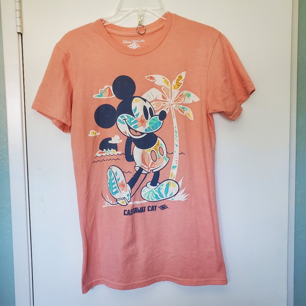 Disney Castaway Cay Women's Short Sleeve Mickey Tee - Coral
